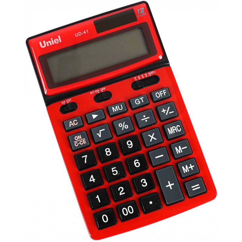 Калькулятор настольный 12 разрядный Двойное питание красный UD-41R