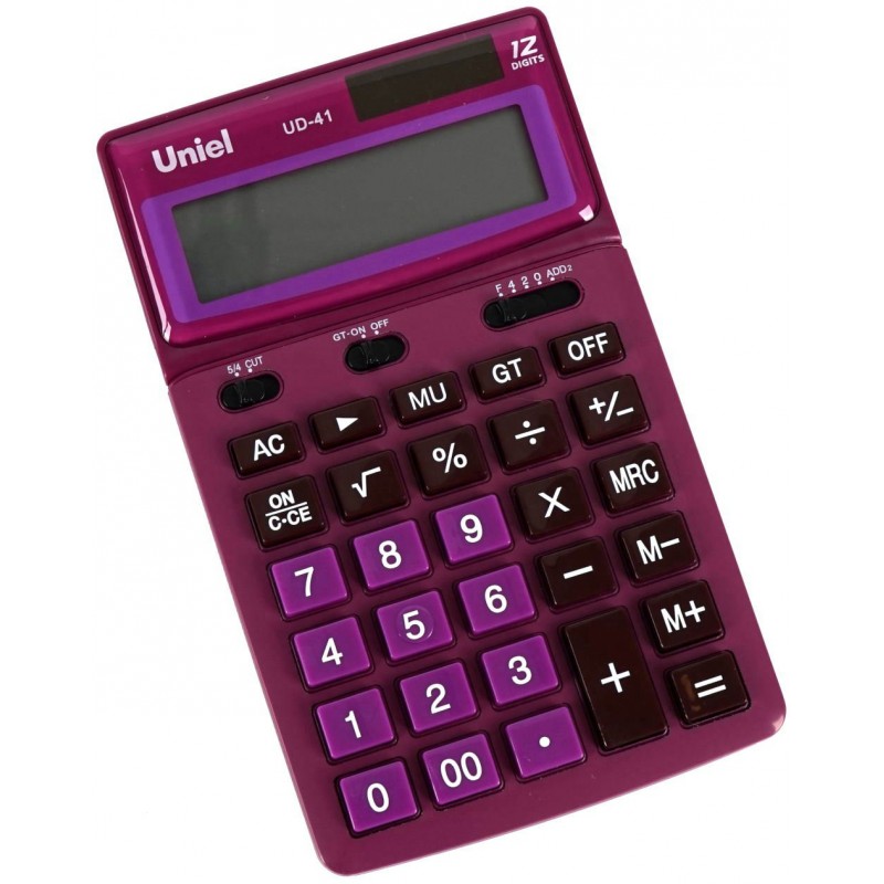 Калькулятор настольный 12 разрядный Двойное питание розовый UD-41PN