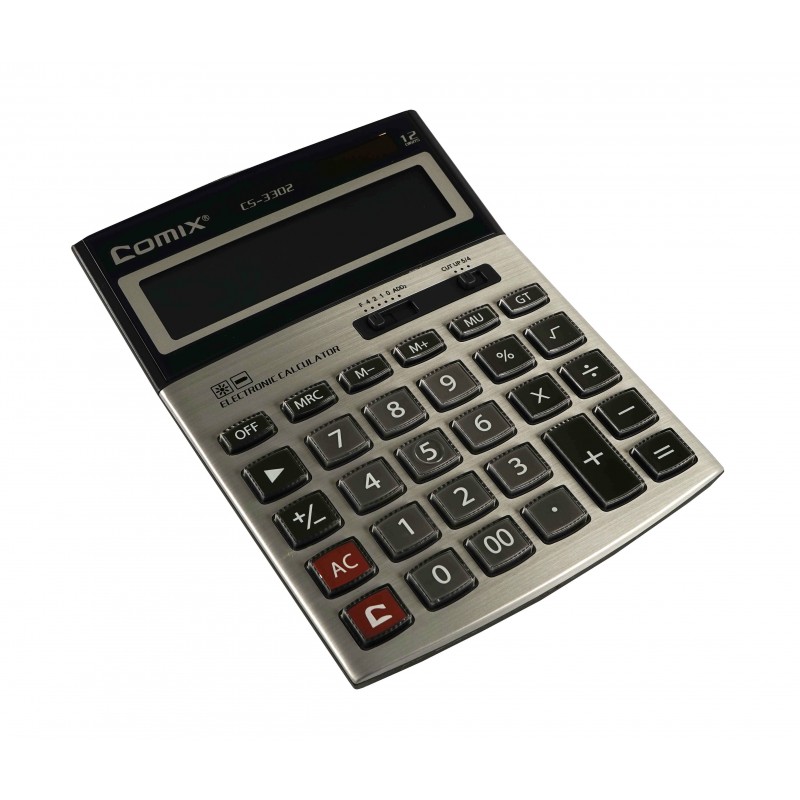 Калькулятор настольный 12 разрядный Двойное питание серый 203х154х50мм CS-3302