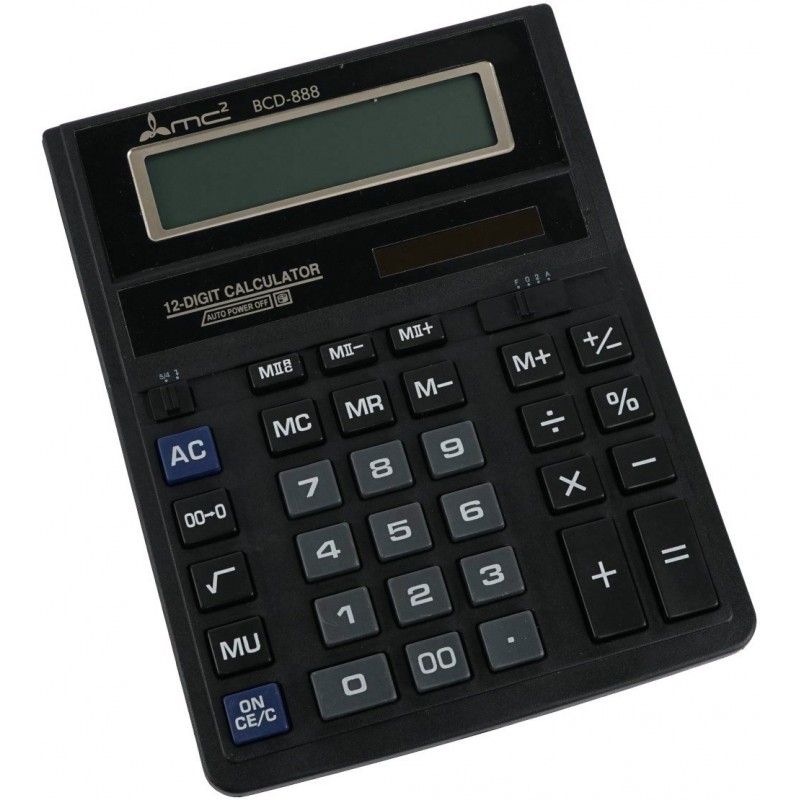 Калькулятор настольный 12 разрядный Двойное питание черный BCD-888