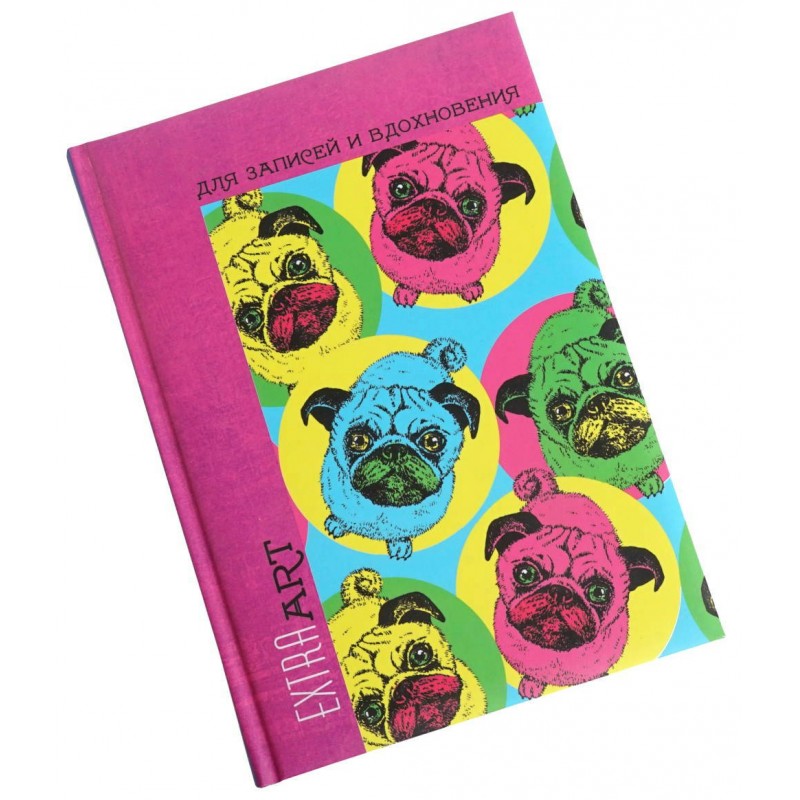 Книга для записей А5- 96 листов твердая обложка Extra Art. Разноцветные мопсы КЗ5962557