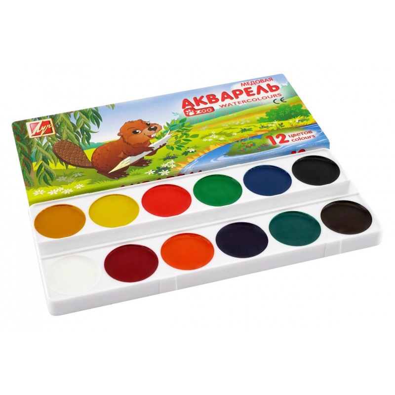 Краски акварельные 12 цветов Zoo Мини картонная коробка б к 19с1247-08 (уни)