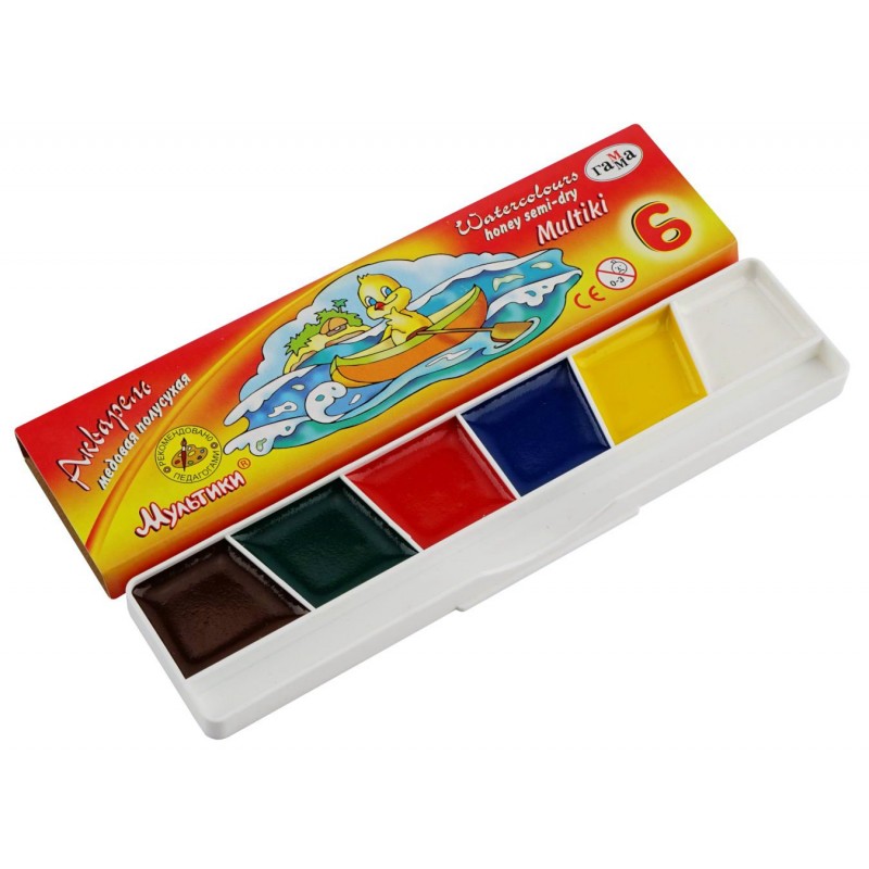 Краски акварельные 6 цветов Мультики картонная коробка б к 211046