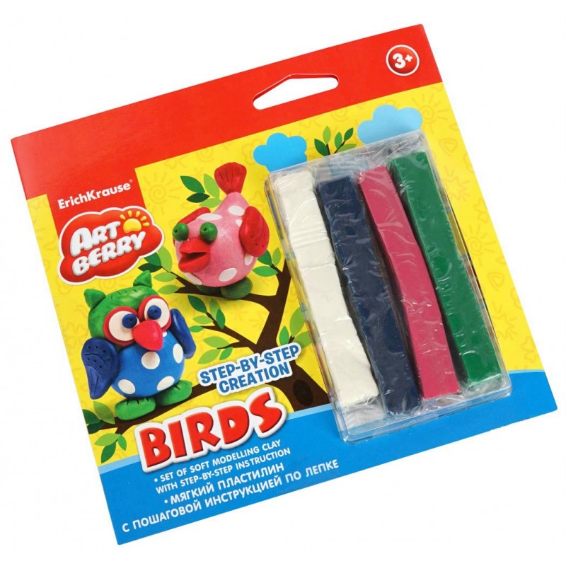Пластилин мягктй 4 цвета Birds +инструкция по лепке 38541