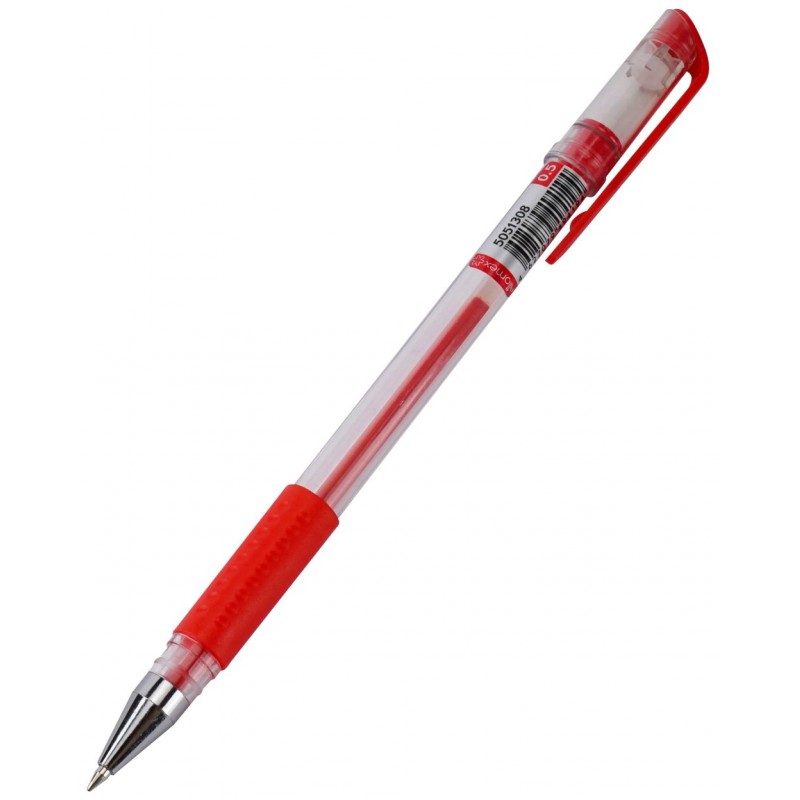 Ручка гелевая красная 0,5мм резин.держ. прозр.корп. 5051308