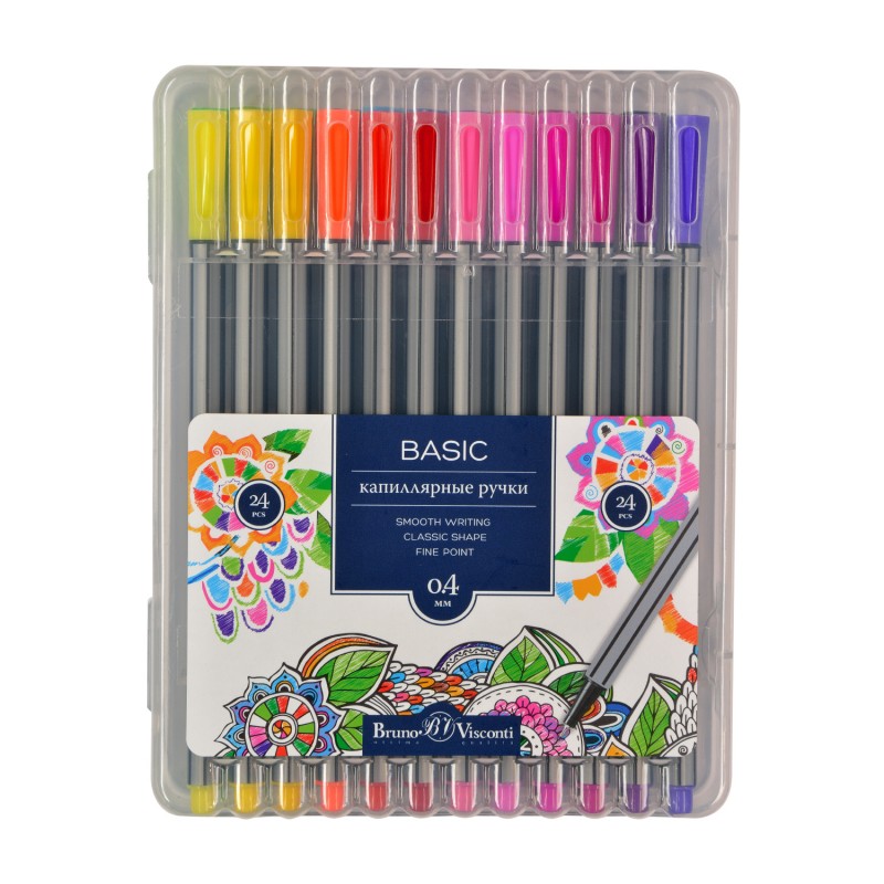 Ручка капилярная набор 24 цвета Basic 0,4мм пластик коробка 36-0013