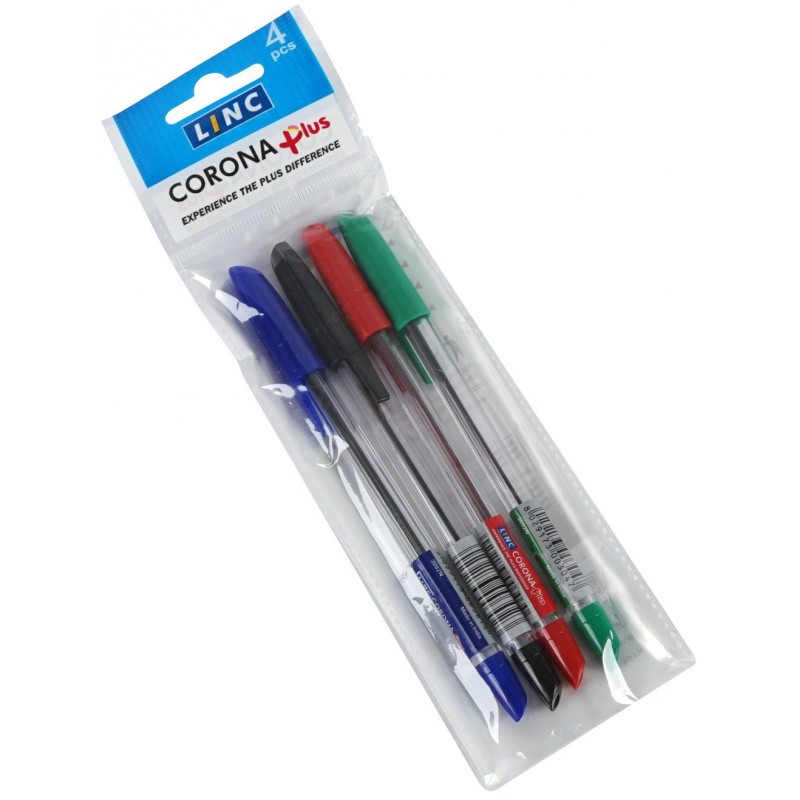 Ручка шариковая набор 4 цвета Corona Plus 0,7мм прозр.корпус 3002N 4 (уни)