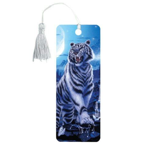 Закладка с линейкой пластик 14см Белый тигр 3D 125754