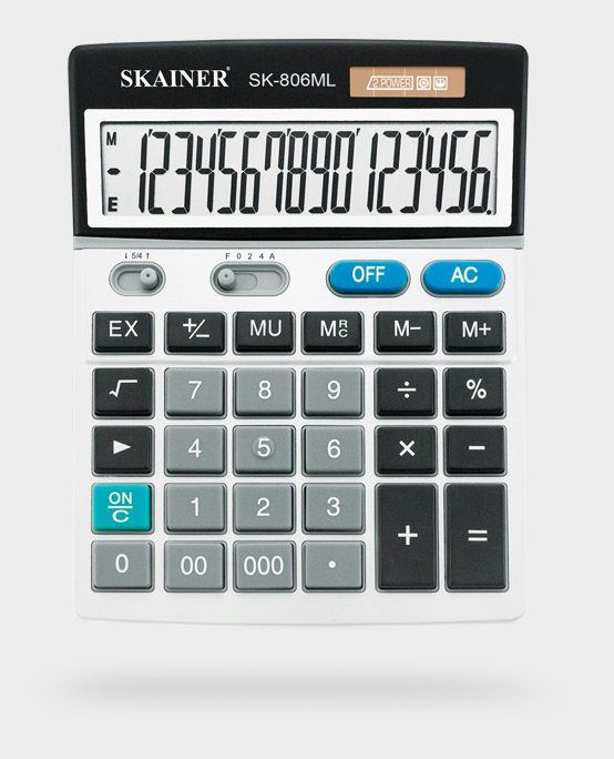 Калькулятор настольный 16 разряд. Двойное питание серый SK-806ML