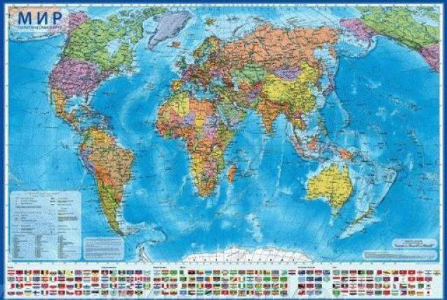 Карта "Мир Политический" 1:21,5М. 157х107 см. (с ламинацией)