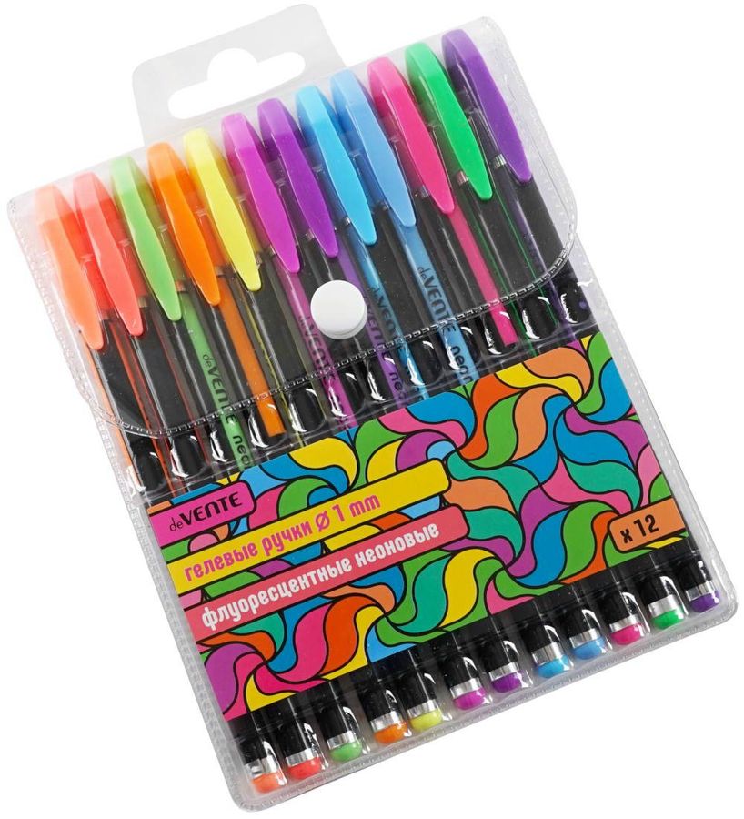 Ручка гелевая, набор 12 цветов Neon black флуор. 5051814