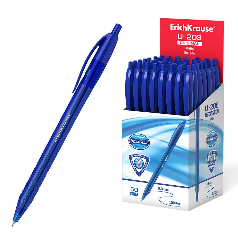 Ручка шариковая автоматическая ЕК Ultra Glide Technology U-208 синяя 47602