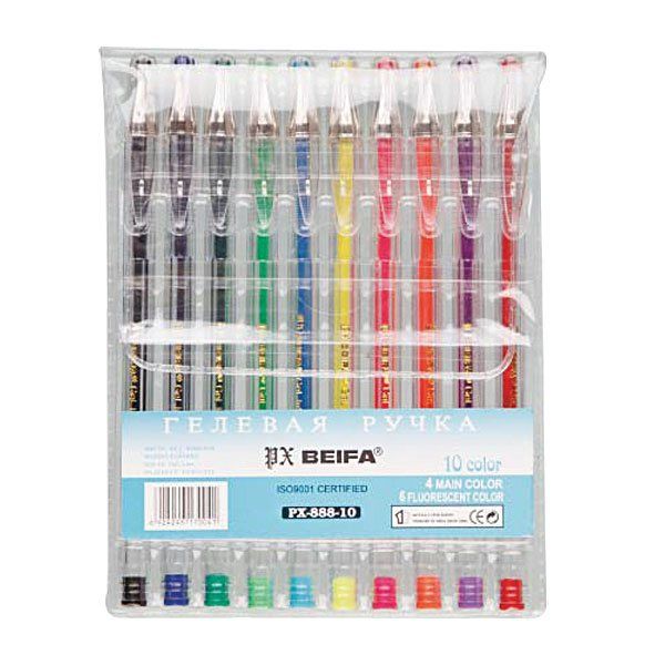 Ручка гелевая, набор 10 цветов 0,7 мм BE-PX-888-10
