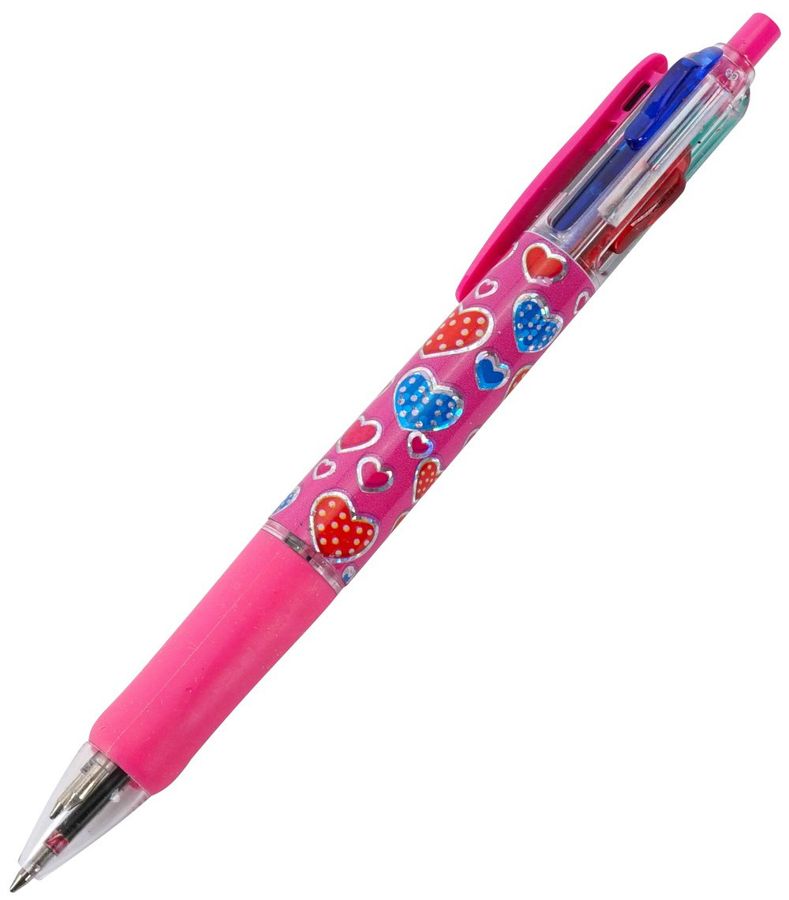 Ручка шариковая автоматическая многоцвет. 4-х цветная Сердечки DV-7210