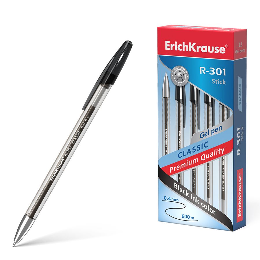 Ручка гелевая ЕК R-301 Classic Gel Stick 0,5мм черная ERICH KRAUSE 53347