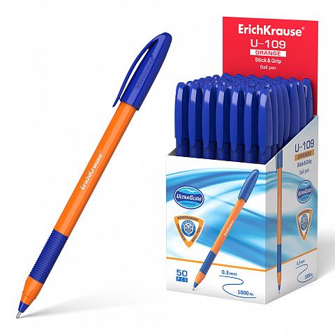 Ручка шариковая ЕК U-109 Neon Stick синий Orange Stick&Grip ERICH KRAUSE 47591