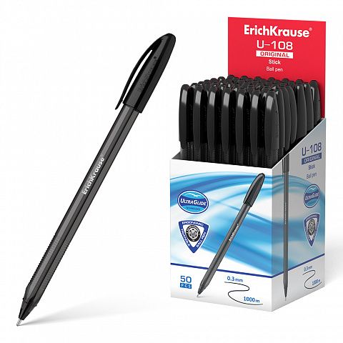 Ручка шариковая Ultra Glide Technology Original Stick U-108 черная ERICH KRAUSE 47596