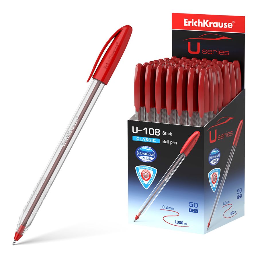 Ручка шариковая U-108 Ultra Glide Technology красная 1мм ERICH KRAUSE 47567