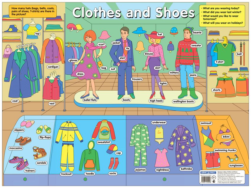Плакат 440х590мм Одежда и обувь Clothes and Shoes Наглядное пособие по английскому языку