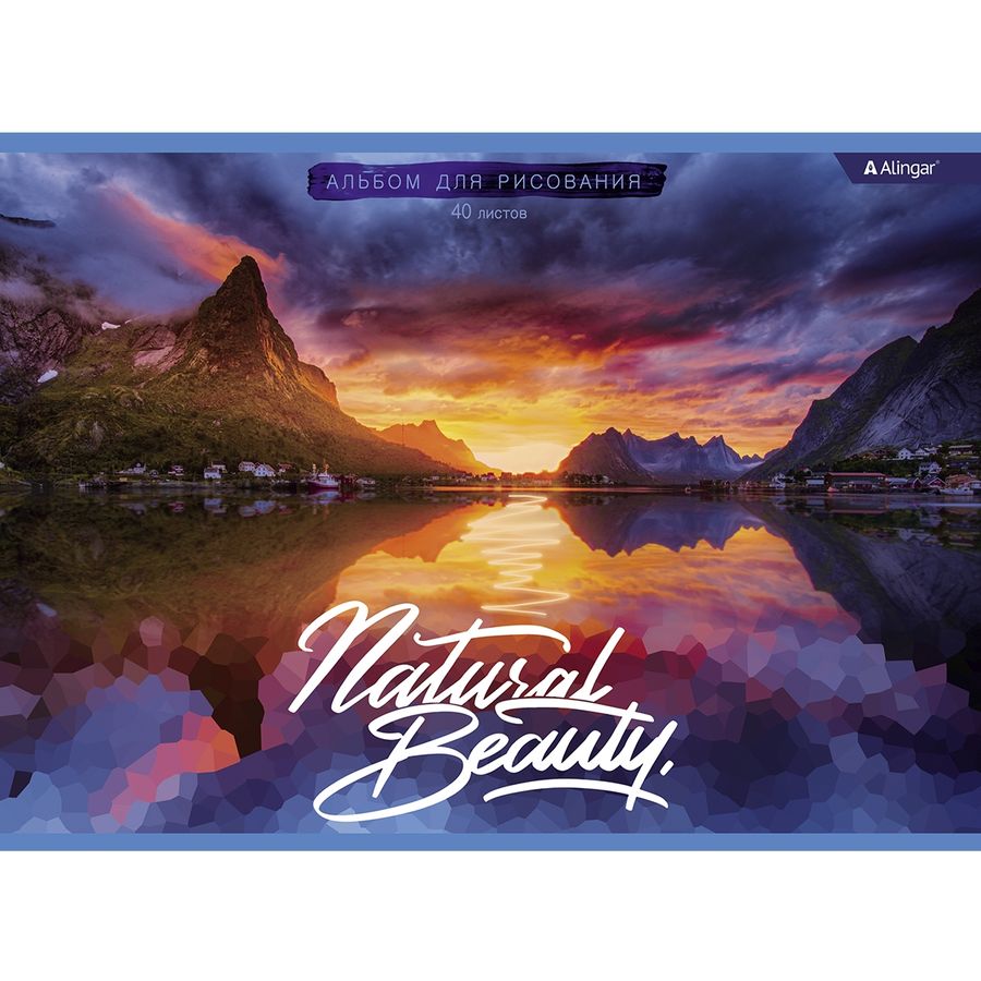 Альбом для рисования 40л скоба Natural beauty мелов.картон 100г/м2 ALINGAR AL9995 (жен)
