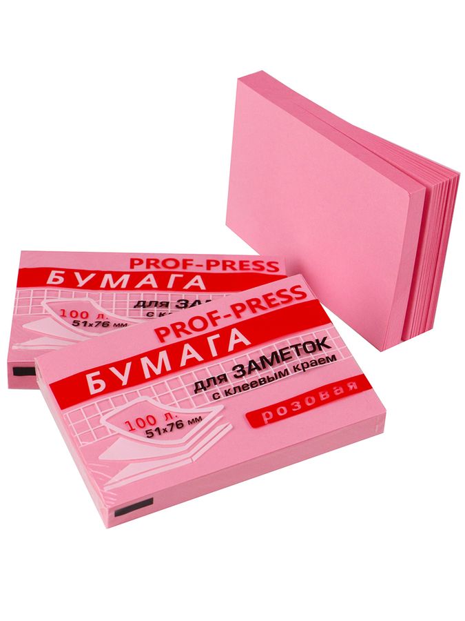 Блок клейкий 51х76мм 100л розовый PROF-PRESS 3Б-1550
