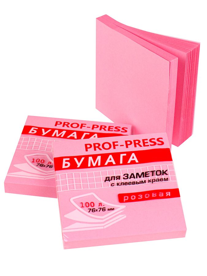 Блок клейкий 76х76мм 100л розовый PROF-PRESS ЗБ-1555