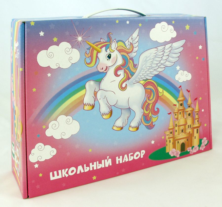 Коробка для набора первоклассника раскраска Единорог с пласт.ручкой ПОЛИГРАФ 2105-227