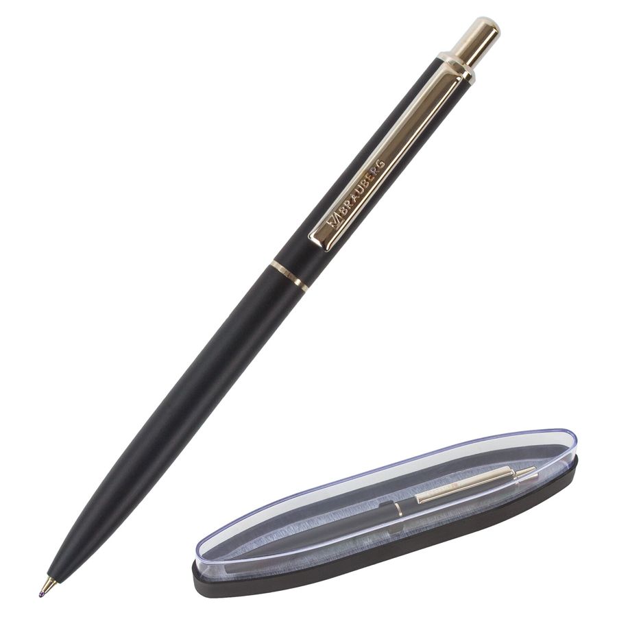 Ручка подарочная шариковая синяя 0,5мм Larghetto корпус черный с хромом BRAUBERG 143476