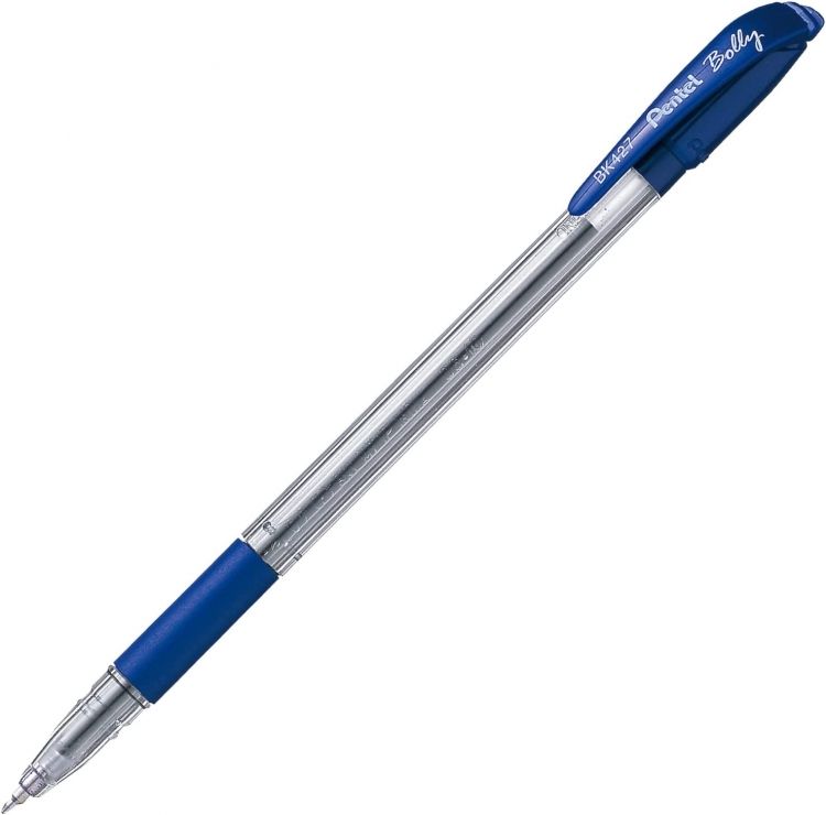 Ручка шариковая 0,7мм синяя Bolly прозр. корпус резин. держ. Pentel BK427-C