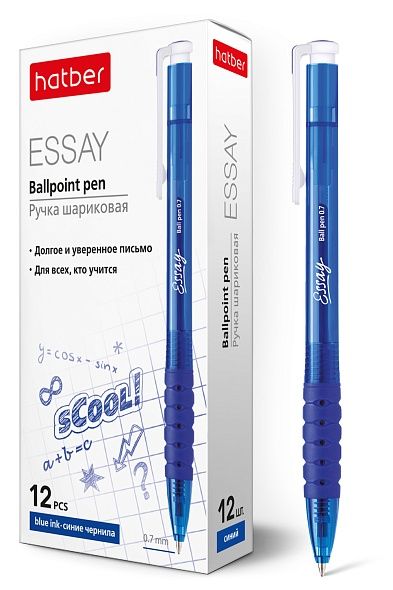 Ручка шариковая автоматическая синяя 0,7мм Essay масл.осн. резин.держ. HATBER BP_058654