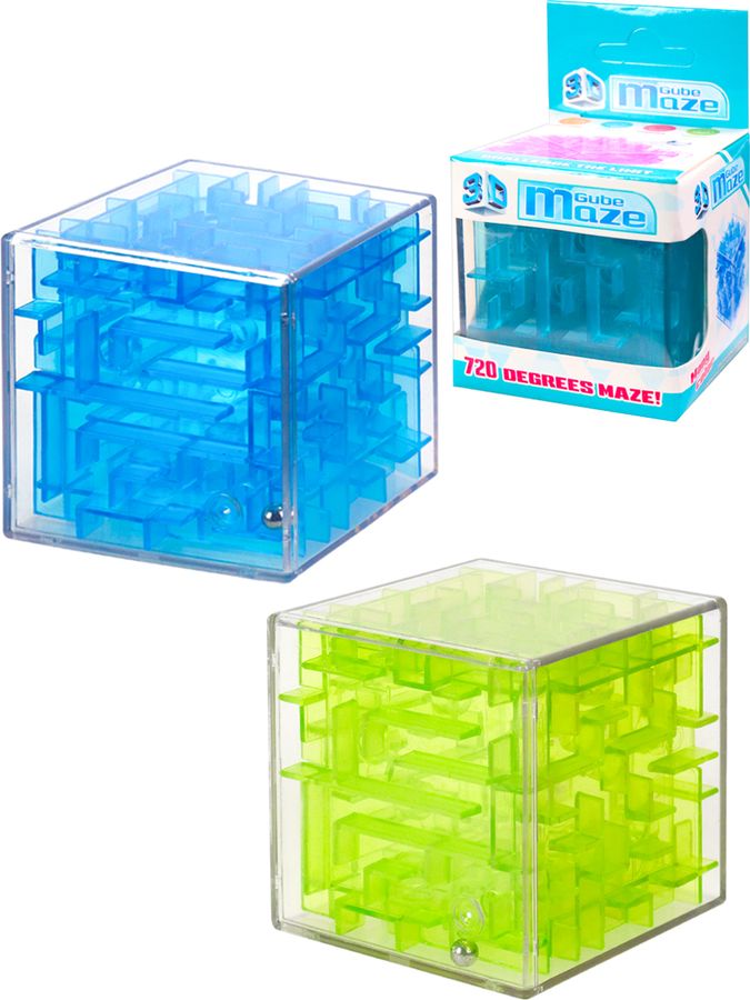 Головоломка 3D лабиринт 6х6х6см Ассорти 3 цвета в коробке