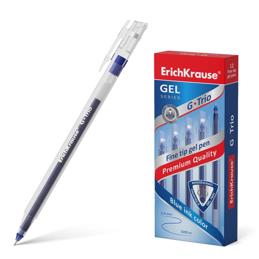 Ручка гелевая синяя 0,5мм G-Trio трехгранная ERICH KRAUSE 54532