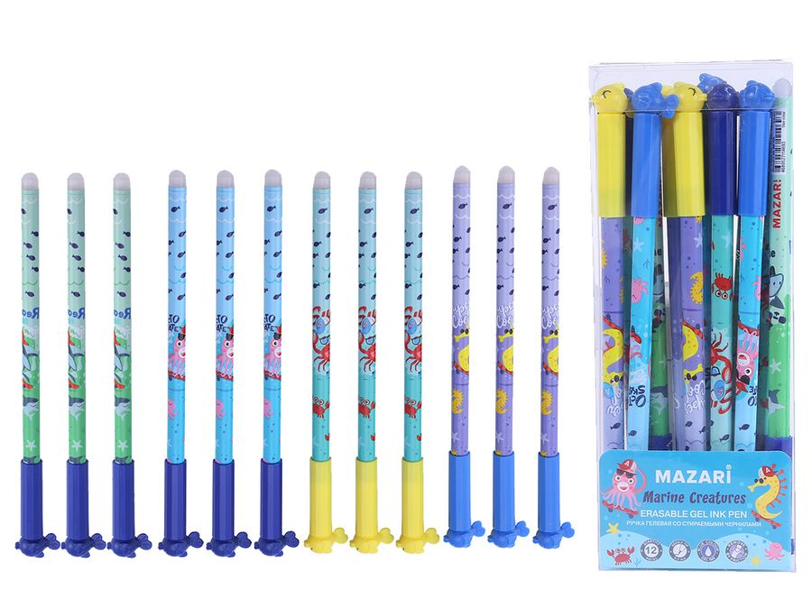Ручка гелевая синяя 0,5мм Marine creatures стираемая MAZARI M-5463-70