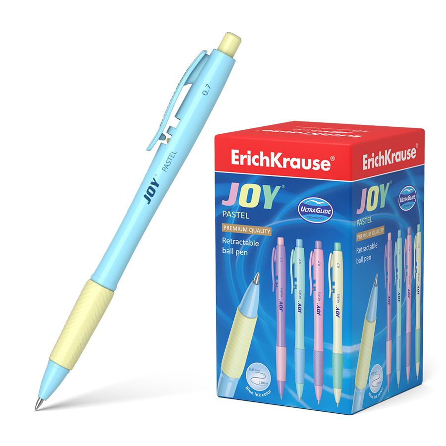 Ручка шариковая автоматическая синяя 0,7мм JOY Pastel Ultra Glide Technology ERICH KRAUSE 55394