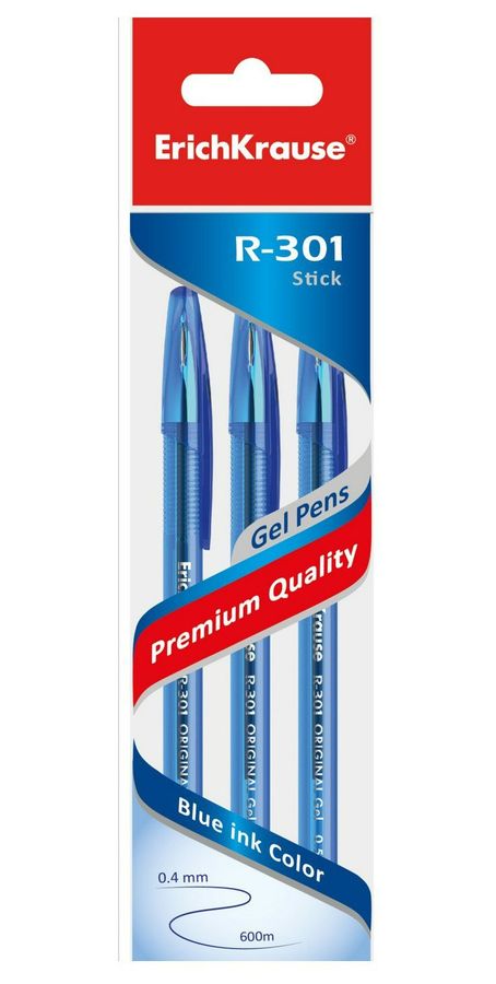 Ручка гелевая Набор 3шт синие 0,5мм R-301 Original Gel ERICH KRAUSE 42723