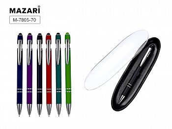 Ручка шариковая автоматическая синяя 0,7мм Lines+стилус металл.корпус ассорти футляр MAZARI M-7805-70