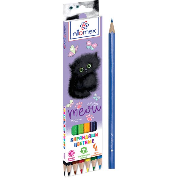 Карандаши цветные 6цв Meow Cat шестигранные к/к ATTOMEX 5021421