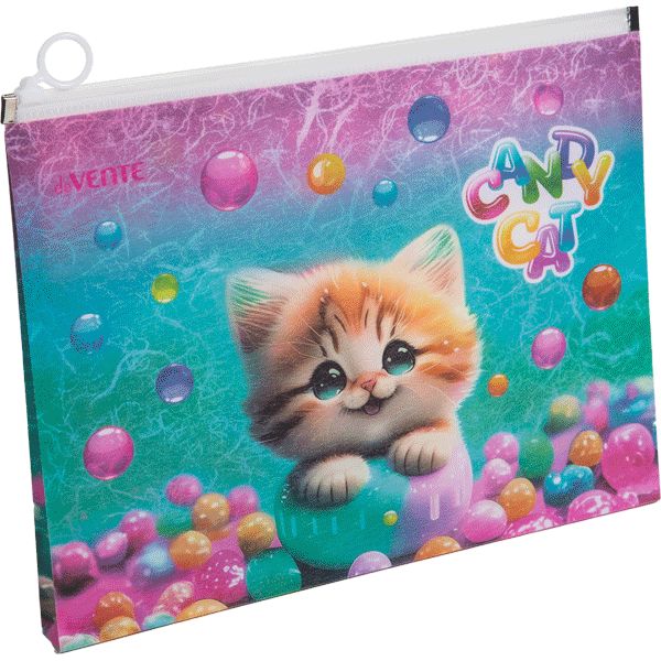 Папка на молнии ZIP А4 1отд. Candy Cat с расширением матовая полупрозр. с рисунком deVENTE 3072408