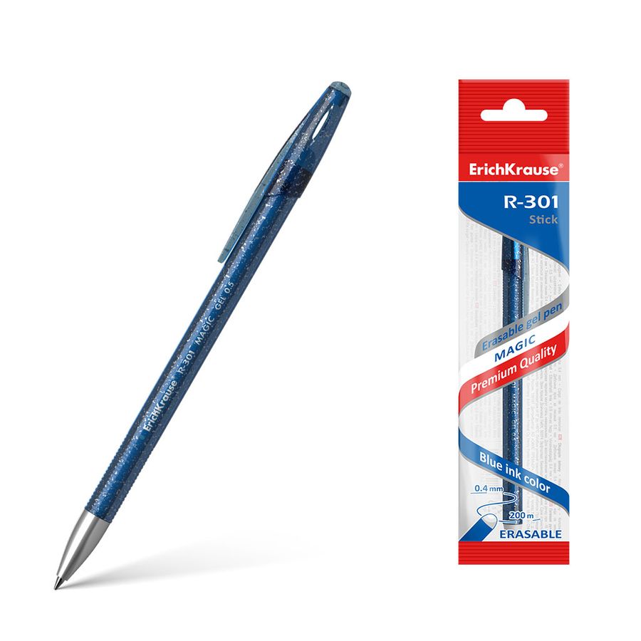 Ручка гелевая синяя 0,5мм R-301 Magic Gel Stick стираемая ERICH KRAUSE 45212