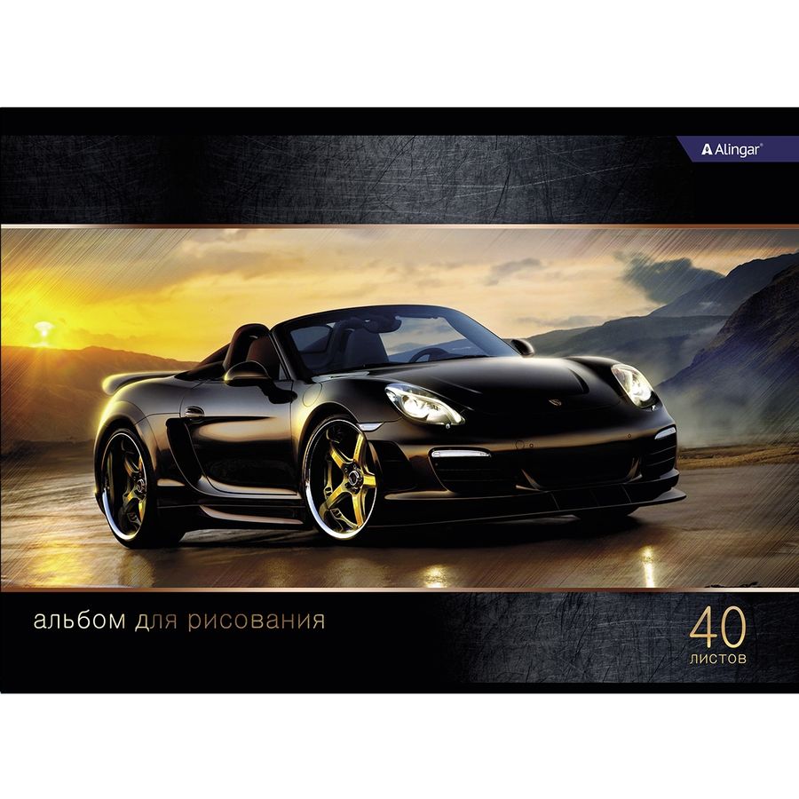 Альбом для рисования А4 40л скрепка Black car мелов.картон 100г/м2 ALINGAR AL9994 (муж)