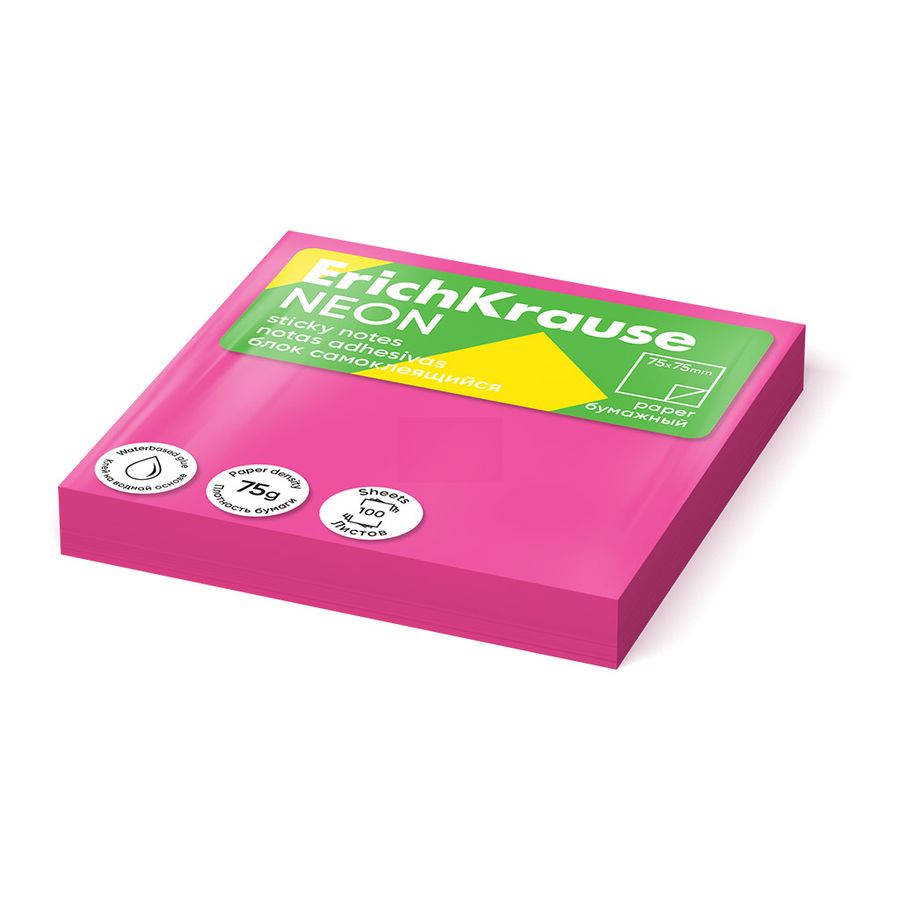 Блок клейкий 75х75мм 100л Neon розовый ERICH KRAUSE 61657