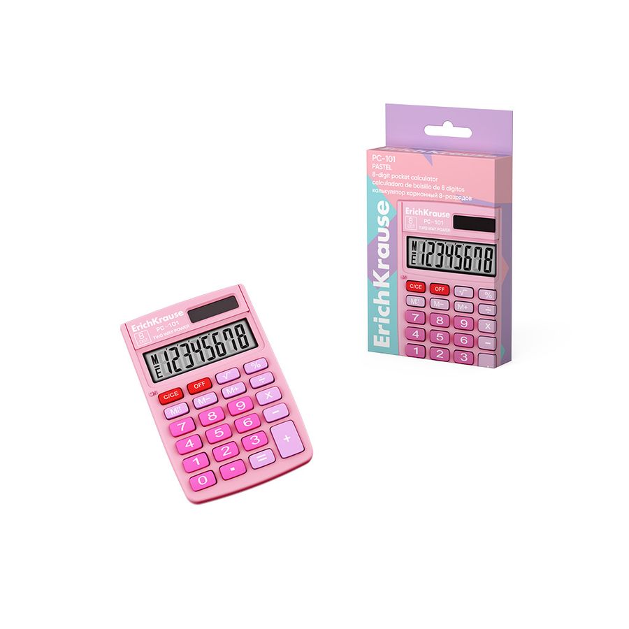 Калькулятор карманный 8 разряд. PC-101 Pastel розовый ERICH KRAUSE 62007