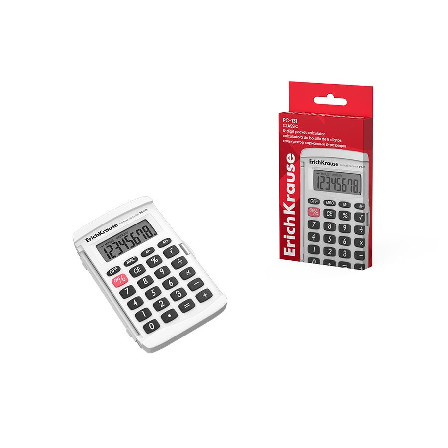 Калькулятор карманный 8 разряд. PC-131 Classic белый ERICH KRAUSE 62015
