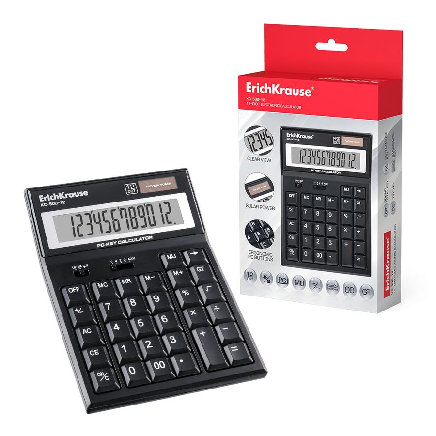 Калькулятор настольный 12 разряд. черный PC-key KC-500-12 Classic ERICH KRAUSE 40500