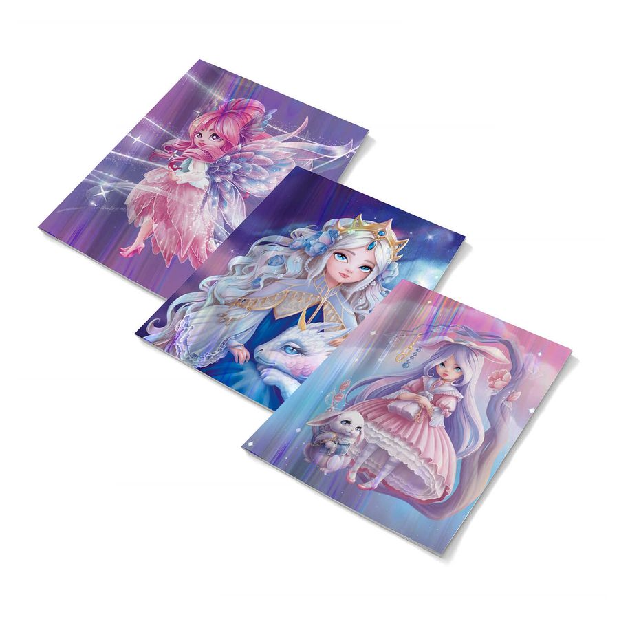 Обложки для тетрадей 346х215мм ПВХ набор 3шт с голограф.рисунком Принцессы +наклейки ФЕНИКС+ 66041