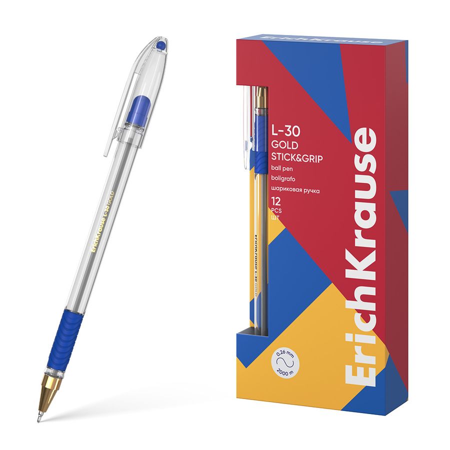 Ручка шариковая 0,7мм синяя L-30 Gold Stick&Grip Classic ERICH KRAUSE 61041