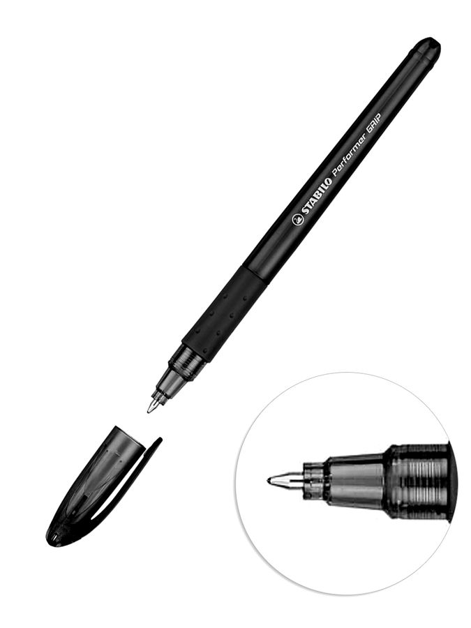Ручка шариковая черная 0,38мм Perfomer резин.грипп STABILO 898G/1-10-46