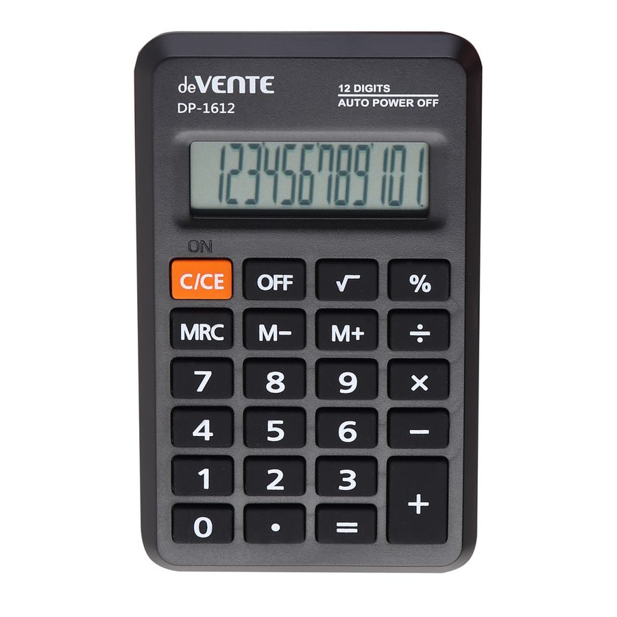 Калькулятор карманный 12 разряд. Черный 69x114x14мм deVENTE DP-1612