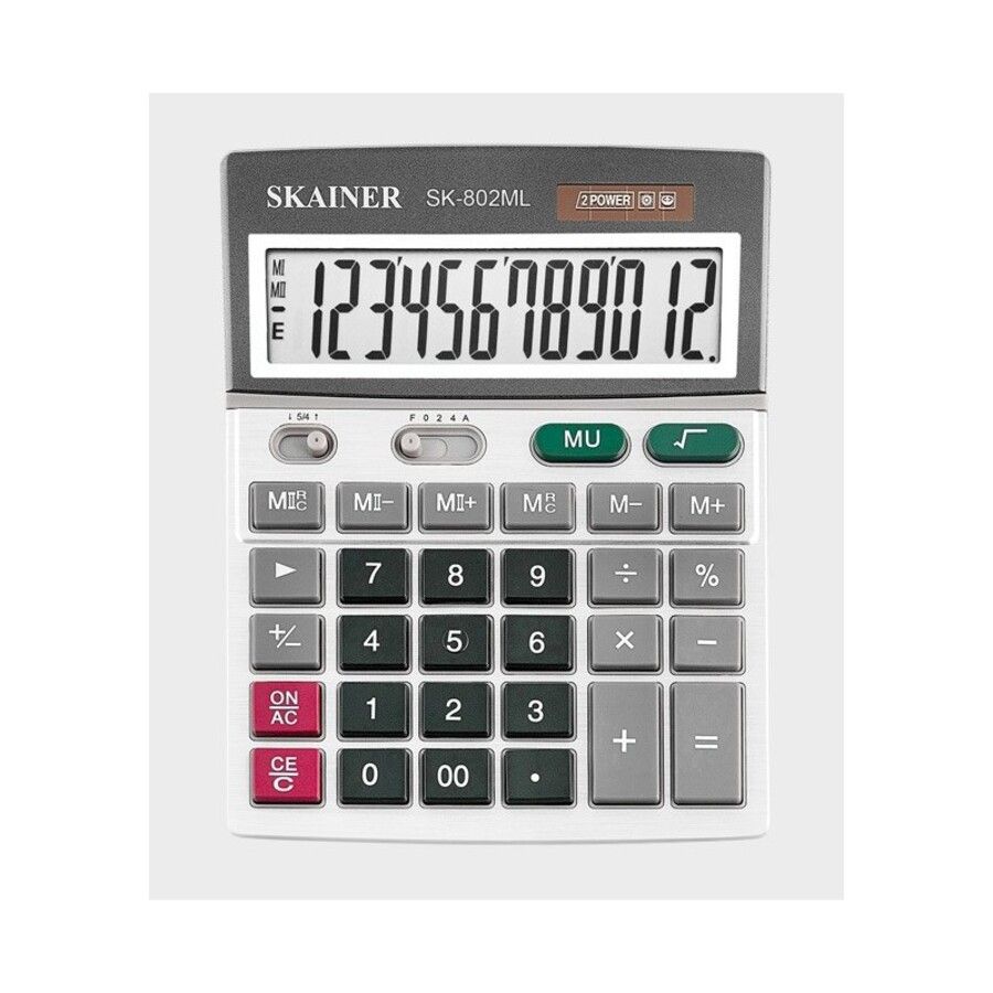 Калькулятор настольный 12 разряд. 2-е пит. 2 память серый SKAINER ELECTRONIC CO SK-802ML