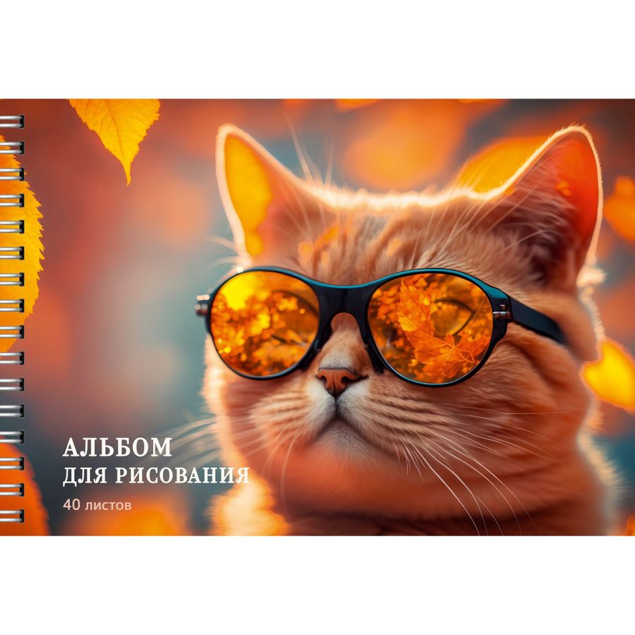 Альбом для рисования А4 40л гребень Котик в очках 110г/м2 Listoff АСБ402530